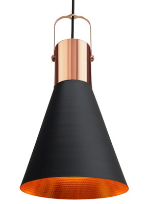 Long Life Lamps Company Retro Industrial Black Metal Ceiling Pendant Light With Gold Finish Inner M0032 from B&Q