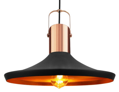 Long Life Lamps Company Industrial Black Metal Hanging Ceiling Pendant Light With Gold Finish Inner M0031 from B&Q