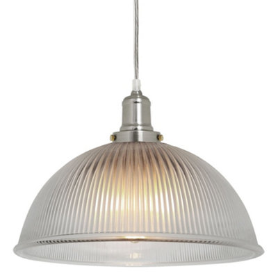 Long Life Lamps Company Silver/Light Retro Antique Ceiling Pendant Ribbed Dome Glass Shade M0022 B&Q