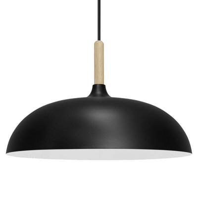 Long Life Lamps Company Modern Black Ceiling Pendant Light Metal Dome Shade Wooden Fitting M0107 from B&Q