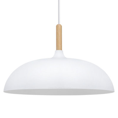 Long Life Lamps Company Modern White Ceiling Pendant Light Metal Dome Shade Wooden Fitting M0108 from B&Q