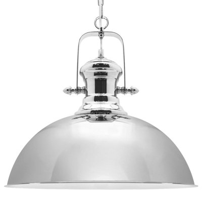 Long Life Lamps Company Industrial Vintage Retro Dome Polished Chrome Pendant Ceiling Lamp M0123 from B&Q