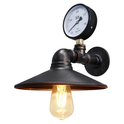 Long Life Lamps Company Industrial Water Pipe Wall Light With Pressure Gauge M0164 from B&Q