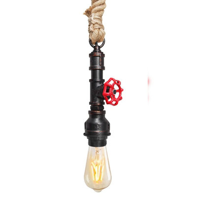Long Life Lamps Company Industrial Water Pipe Vintage Ceiling Rope Pendant Light With Valve Tap M0168 from B&Q