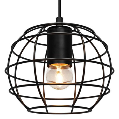 Long Life Lamps Company Wire Cage Globe Black Metal Pendant Light M0173 from B&Q
