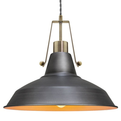 Long Life Lamps Company Industrial Antique Brass Ceiling Pendant Light Pewter Grey M0175 from B&Q