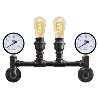 Long Life Lamps Company Vintage Industrial Pipe Wall Light With Twin Guage M0188P from B&Q