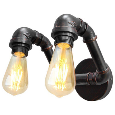 Long Life Lamps Company Twin Vintage Industrial Pipe Wall Light M0191P from B&Q