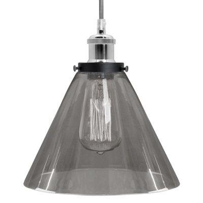 Long Life Lamps Company Modern Vintage Glass Scone Smoked Grey Ceiling Pendant Lamp M0226 from B&Q
