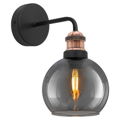 Long Life Lamps Company Industrial Glass Globe Smoked Grey Wall Light M0231 from B&Q