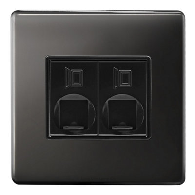 Long Life Lamps Company Black Nickel 2 Gang Double Ethernet Port Data Socket Cat 5 Screwless N443Gme from B&Q