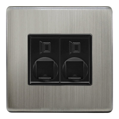 Long Life Lamps Company Brushed Chrome 2 Gang Double Ethernet Port Data Socket Cat 5 Screwless N443Dme from B&Q