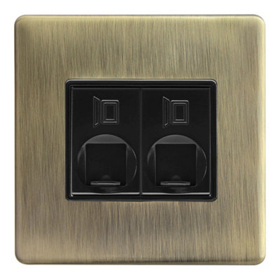 Long Life Lamps Company Brushed Antique Brass 2 Gang Double Ethernet Port Data Socket Cat 5 Screwless N443Kme from B&Q