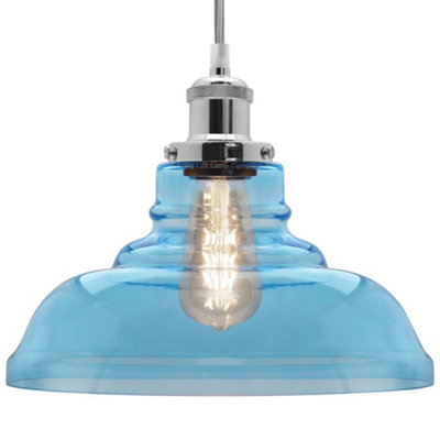 Long Life Lamps Company Modern Vintage Blue Glass Dome Ceiling Pendant Lamp M0235 from B&Q