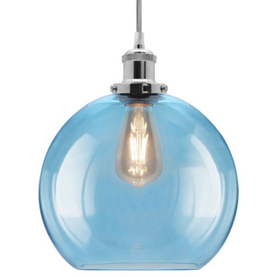 Long Life Lamps Company Modern Vintage Blue Glass Globe Ceiling Pendant Lamp M0236 from B&Q