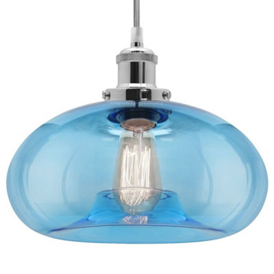 Long Life Lamps Company Modern Vintage Blue Glass Dome Ceiling Pendant Lamp M0237 from B&Q