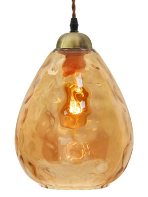 Long Life Lamps Company Modern Vintage Smoked Teardrop Gold Glass Ceiling Pendant Lamp M0239 from B&Q