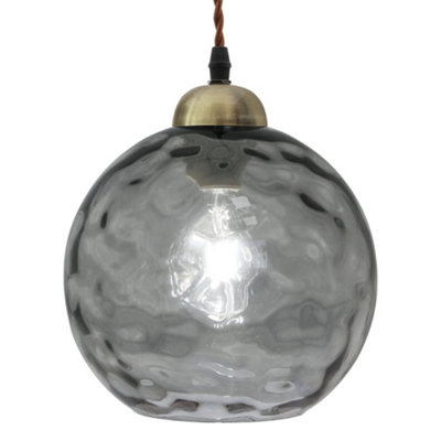 Long Life Lamps Company Vintage Globe Smoked Grey Ripple Glass Ceiling Pendant Lamp Glass H3005 from B&Q