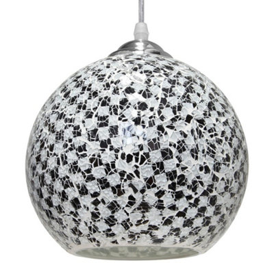 Long Life Lamps Company Globe Pendant Light Mosaic Glass Black And White Crackle Ceiling Lamp Shade H3012 from B&Q