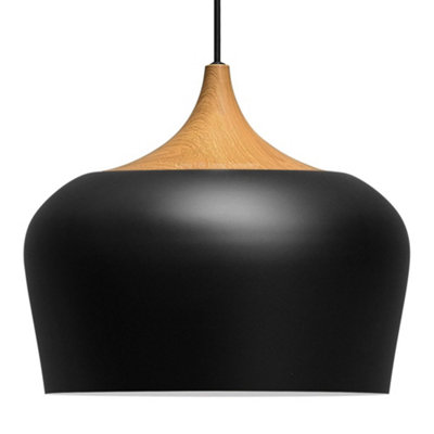 Long Life Lamps Company Nordic Modern Black Ceiling Pendant Light Metal Lamp Shade Wood Effect Detail H3024 from B&Q