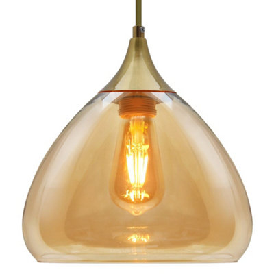 Long Life Lamps Company Modern Vintage Ceiling Hanging Brass Amber Glass Pendant Lamp Shade H3025 from B&Q