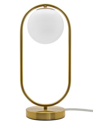 B&Q -  Modern Antique Brass Table Lamp Opaque Globe Frosted Glass Shade H3029