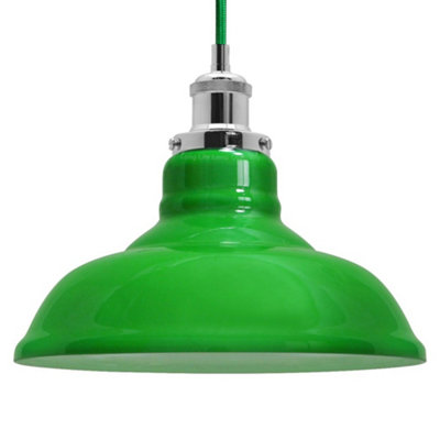 Long Life Lamps Company Green Ceiling Lamp Shade Pendant Light Industrial Chrome Lamp Holder Fitting H3046 from B&Q