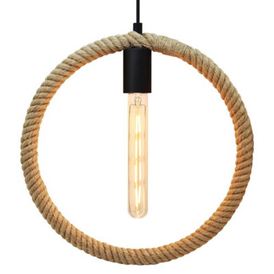 Long Life Lamps Company Vintage Industrial Ceiling Hemp Rope Round Pendant Light H3047 from B&Q
