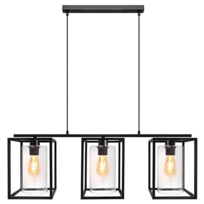 Long Life Lamps Company Modern Rectangular Ceiling Lantern Pendant Light Black Frame Clear Glass 3 Light H3051 from B&Q