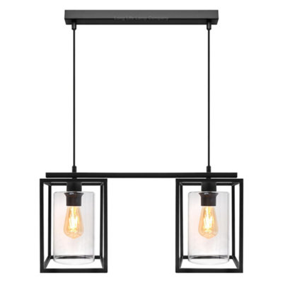 Long Life Lamps Company Modern Rectangular Ceiling Lantern Pendant Light Black Frame Clear Glass 2 Light H3052 from B&Q