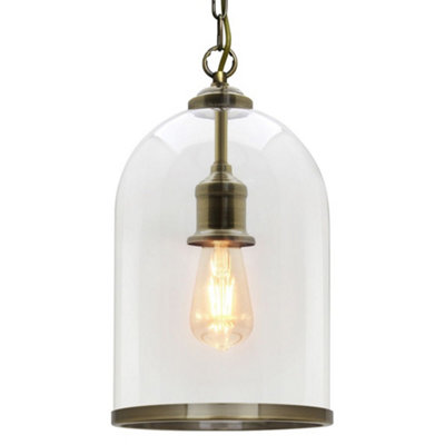 Long Life Lamps Company Antique Brass Vintage Ceiling Pendant Light Glass Lamp Shade Bell Chain Lantern H3054 from B&Q