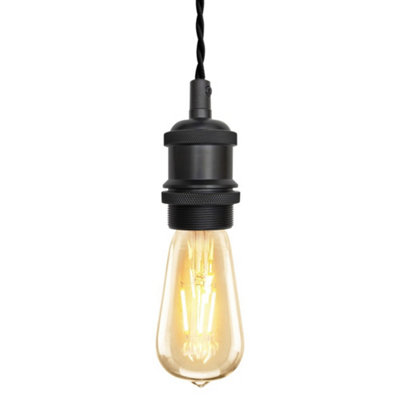 Long Life Lamps Company Industrial Vintage Ceiling Pendant Lamp Holder Matte Black E27 Fitting H3065 from B&Q