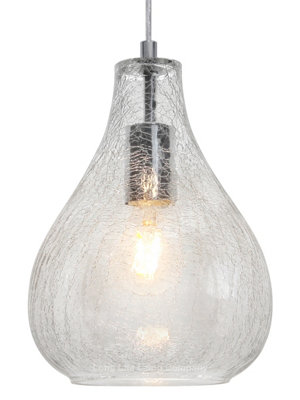 Long Life Lamps Company Modern Tear Drop Ceiling Pendant Light Crackled Clear Glass Lamp Shade H3066 from B&Q