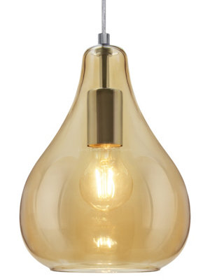 Long Life Lamps Company Modern Tear Drop Ceiling Pendant Light Glass Smoked Amber Lamp Shade H3067 from B&Q