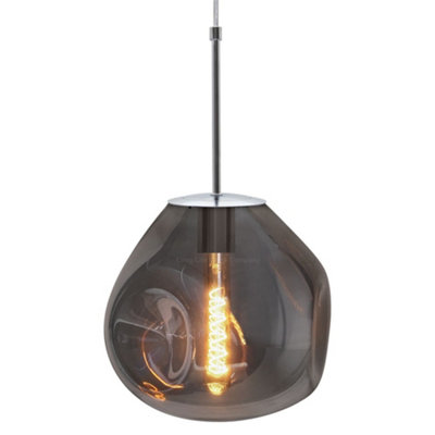 Long Life Lamps Company Chrome Blown Glass Ceiling Pendant Light Smoked Grey Globe Lamp Shade H3068 from B&Q