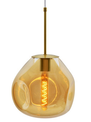 Long Life Lamps Company Antique Brass Blown Glass Ceiling Pendant Light Smoked Amber Globe Lamp Shade H3069 from B&Q