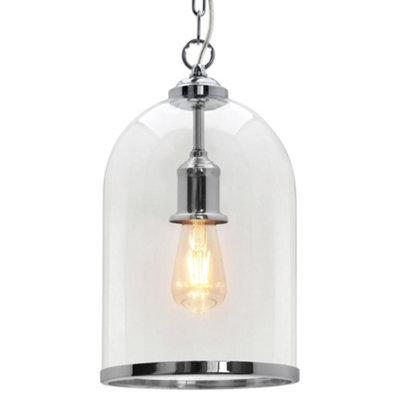 Long Life Lamps Company Chrome Vintage Ceiling Pendant Light Glass Lamp Shade Bell Chain Lantern H3070 from B&Q