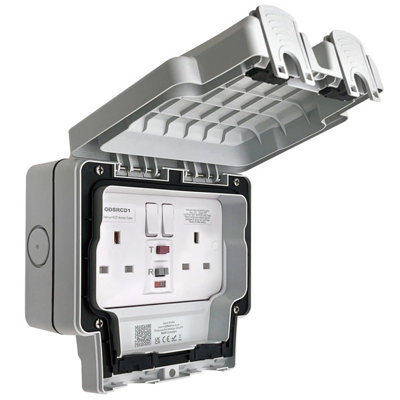 B&Q -  2 Gang Rcd Weatherproof Outdoor Switched Socket Ip66 Odsrcd1