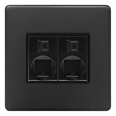 Long Life Lamps Company Matt Black 2 Gang Ethernet Data Socket 8 Terminal Cat6 Screwless Bl443 from B&Q
