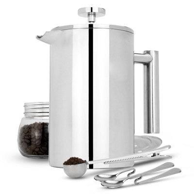  - French Press Cafetiere Steel Coffee Maker Free Filters & Spoons 1500MlM&w