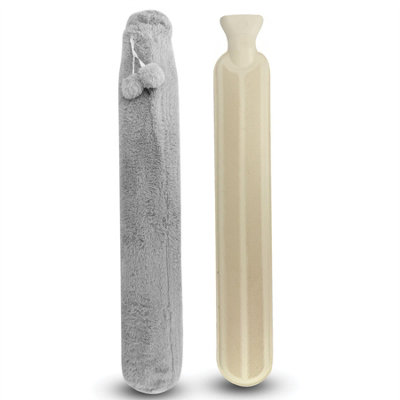 Long Hot Water Bottle 2L With Soft Fleece Cover In Grey Pukkr from B&Q