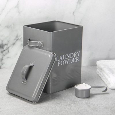 Maison and White Laundry Powder Storage Tin With Scoop Grey from B&Q