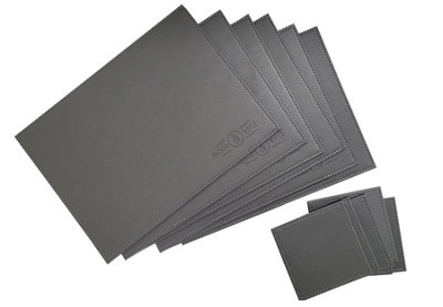  - Faux Leather Placemats & Coaster Table Set Grey
