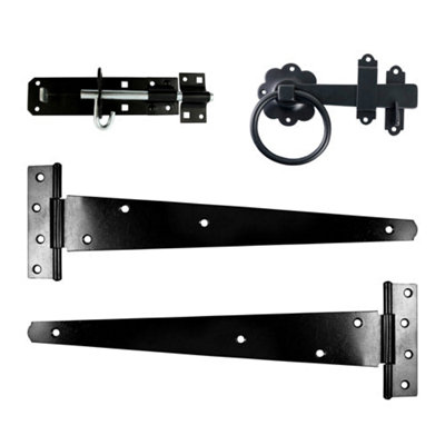 Timco Side Gate Kit Medium Tee Hinges Ring Latch & Brenton Padbolt Black18" from B&Q
