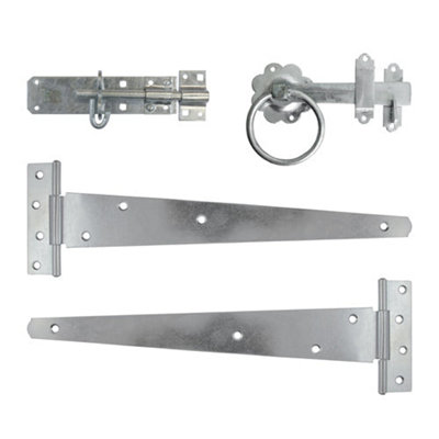 Timco Side Gate Kit Medium Tee Hinges Ring Latch & Brenton Padbolt Hot Dipped Galvanised18" from B&Q