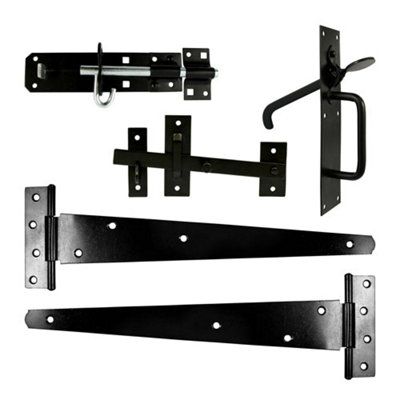 Timco Side Gate Kit Medium Tee Hinges Suffolk Latch & Brenton Padbolt Black18" from B&Q