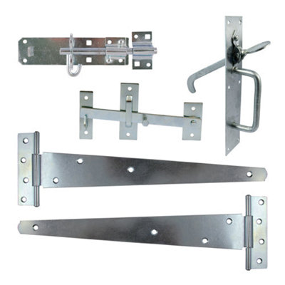 Timco Side Gate Kit Medium Tee Hinges Suffolk Latch & Brenton Padbolt Sliver18" from B&Q