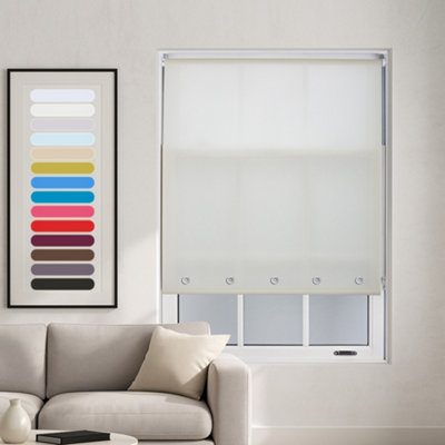 Made To Measure Daylight Roller Blind With Chrome Round Eyelets By FurnishedCream (W)60Cm X (L)165Cm from B&Q