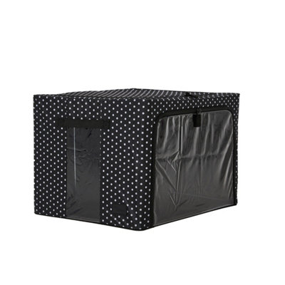 Periea Beau Folding Collapsible Stackable Fabric Home Storage Boxes With Steel FramesBlack With White Polka DotsLarge from B&Q