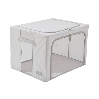 B&Q -  Beau Folding Collapsible Stackable Fabric Home Storage Boxes With Steel FramesGreyLarge